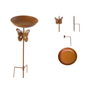 MAOMEI Chống gỉ Chậu tắm chim bằng kim loại cho sân vườn Phong cách cổ điển Bát có thể tháo rời Giá đỡ thức ăn cho chim bằng sắt Dễ dàng làm sạch Tự lập Chậu uống nước cho chim Sử dụng ngoài trời