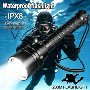 8000Lumen XM-L2 LED Scuba Dive Light IPX8 Waterproof Rechargeable Dive Flashlight with Tail Rope for Fishing & Camping