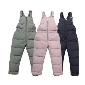 Winter Kids Warm Overalls Pants Autumn Girls Boys Thick Down Cotton Pants High Quality Children Windproof Snow Jumpsuit 1-5Y