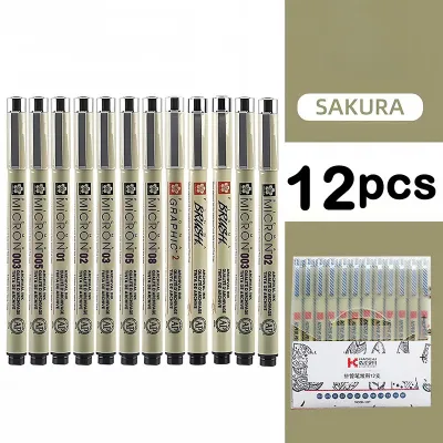 12PCS Pigma Micron Pen Detail Drawing Fineliner Pen Sketch Brush Pen Set Art Markers
