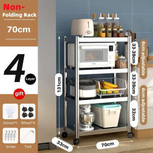 304 Stainless Steel Rack Adjustable Rak Dapur Rak Buku Besi Microwave Rack Oven Rack With Wheel Multipurpose Shelf/O21