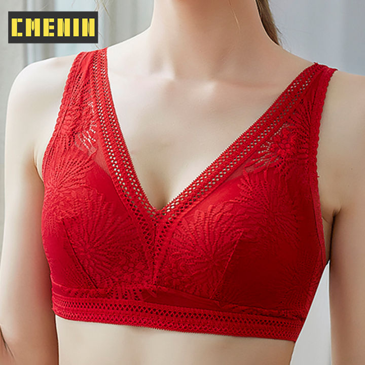CMENIN Sexy Lace Women's Red Cotton Bra Women's New Year Style Bra Chinese  New Year's Gift to Wife 851