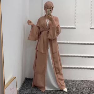 2025CODWomne Muslim Abaya Dress Chiffon Cardigan Dress Islamic Kaftan Maxi Dress Robe Muslimah Evening Dress