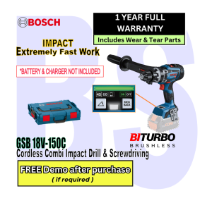 BANSOON BOSCH GSB 18V-150C. Cordless Combi Impact Drill and screwdriving. Brushless Motor. SOLO unit (no battery & charger). Comes in L-BOXX 136.