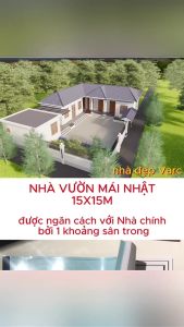 15x15m Bản Vẽ Thiết Kế Nhà vườn Mái Nhật. In Giấy A3 ảnh 3D màu gồm Kiến Trúc Kết Cấu.