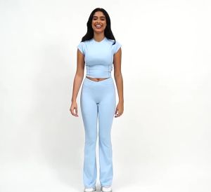 AE Eco-friendly recycled tight-fitting quick-dry yoga set for outdoor running short-sleeved sports set beautiful back fitness wear for women 8799