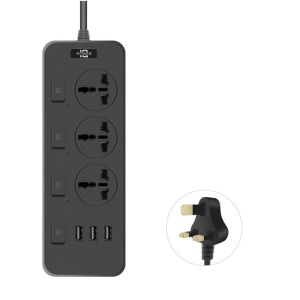 AINACHU 2500W Electric Plug Socket US UK EU Plug Universal Flat Outlet Extender Cord Safety Individual Switch Power Extension Board Office