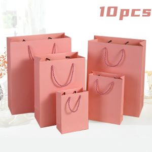【10pcs】Kraft Paper Bag Rope Handbag Gift Thickened Bag Party High End With Handle Gift Bag Tote Bag