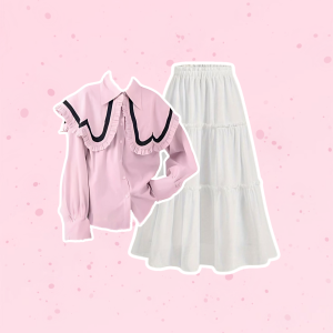 3in1 One Set (Blouse Salur Rok Susun Basic  Pashmina Cringkle ) - KA146