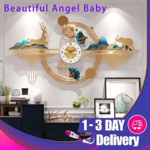 129x68cm Light Luxury Wall Clock Wall Decoration Gingko Leaves Deer Elephant Decorative Art Creative Three-Dimensional Decorative Clock Pendant