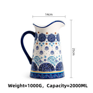 OMK American Style Underglaze Ceramic Cold Water Jug Large Water Pitcher Sealed Vase Blue Talavera series
