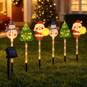 Wonderful Days Solar Christmas Lawn Lights Set 6pcs Acrylic Stake Pathway Garden Decor Waterproof Auto On