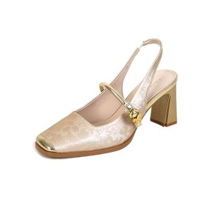 Womens Sandals Retro French Chunky Heel Square Toe High-Heeled Shoes 9cm