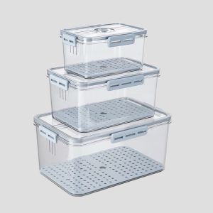 Bộ 3 Hộp Đựng Thực Phẩm trong suốt Chữ Nhật Có Khay Thoát Nước Hokori Chính Hãng
