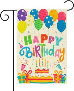 WATINC Happy Birthday Garden Flag Burlap Yard Signs Vertical Double Sided Readable Birthday Cake Banner House Flags Poster Party Decorations Supplies for Indoor Outdoor Lawn 12.4 x 18.2 Inch