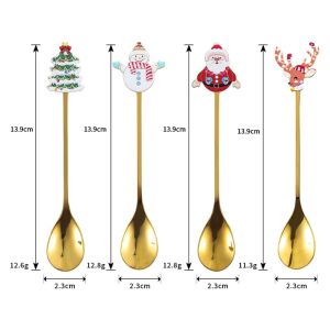 SIERWU Thiết kế mạ Muỗng khuấy đồ uống Giáng sinh Bộ 4 món Thép không gỉ Bộ đồ dùng ăn uống ngày lễ Lễ hội Trang trí lễ hội Quà tặng dụng cụ nhà bếp Quà Giáng Sinh
