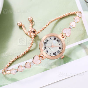 Jam Tangan Wanita Model Rantai Serut Tali Love Jam Analog Terbaru CA077 berbentuk hati berlian paduan kuarsa baru Rosegold