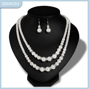 【SHANGZE4】 Đôi chuỗi trang sức ngọc trai đặt phụ nữ mô phỏng Vòng cổ ngọc trai bông tai trang sức