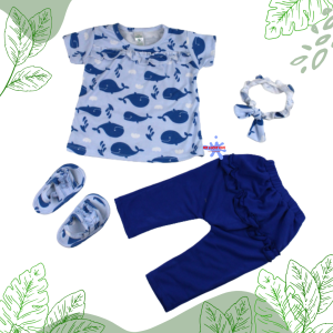 SETELAN BAJU BAYI BAJU ANAK TRUE 3-15 BULAN 4 in 1 WITH SANDAL DAN BANDANA