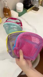 grid Toiletry Bag Mesh Makeup Bag with Handle Perspective grid cosmetic bag portable Storage Bag