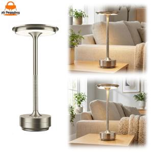 Rechargeable Metal Table Lamp Dimmable Wireless Reading Lamp with 3 Color Modes for Indoor Outdoor Restaurant Living Room Bedroom
