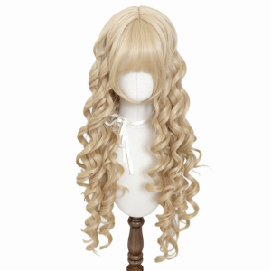 ZSDN MALL Tổng hợp Tóc giả xoăn gợn sóng kiểu công chúa 28 inch Harajuku Tóc giả Lolita có mái Thời trang Tự nhiên Tóc giả cosplay màu vàng dài cho dịp Halloween và Giáng sinh