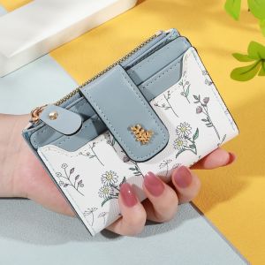 FXSAXUNN แฟชั่นหนัง PU ผู้หญิงกระเป๋าสตางค์สั้นซิป Hasp ดอกไม้ขนาดเล็กกระเป๋าเหรียญหลายบัตรถุงกระเป๋าบัตรผู้หญิง