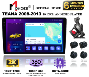 MONDES NISSAN TEANA 2008 - 2013 2K Q-LED CAR ANDROID PLAYER WITH 360 CAMERA (10"/8GB RAM 128GB CARPLAY DSP 4G SIM IPS)