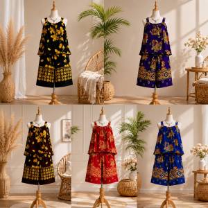 Baju Batik Singlet & Seluar Set/Batik Sleeveless Shirt & Pant Set/Batik Indonesia Marissa/Batik Nighty/Hotpant Papan