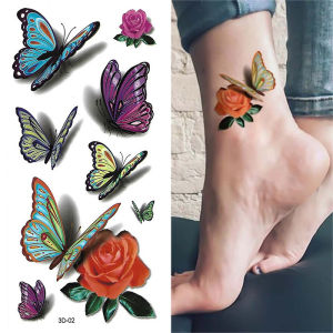 20pcs Rose Tattoo Stickers Body Art 3D Flower Butterfly Waterproof Long Lasting 15 Days Tattoo Stickers