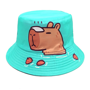 Adjustable Size Cartoon Capybara Print Hat Sun Hat Portable Foldable Design For Men Women Children