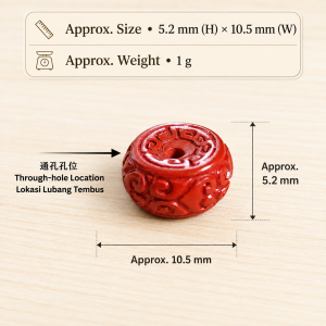 Cinnabar Carved Lucky Drum Spacer Bead Red Sand Through-Hole DIY Bracelet Necklace Jewelry Making Accessory Chinese Auspicious Bead - RRC