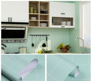 61x200cm Plain Color Cube Design Self Adhesive Wallpaper for Kitchen Living Room Bathroom DIY Home Wall Sticker Waterproof Wall Ppaper Green Yellow White Blue Pink
