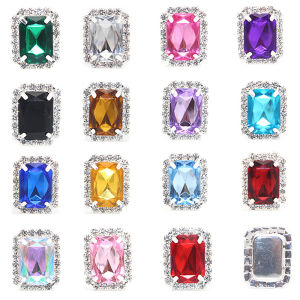 YINGRAN2 Hình chữ nhật Acrylic Rhinestone đáy phẳng Snap Nút DIY kim loại quần áo phụ kiện may mặc may mặc Bạc dưới trang sức