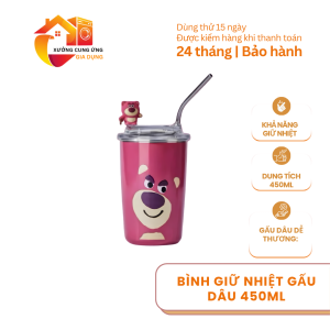BÌNH GIỮ NHIỆT GẤU DÂU 450ml bình nước giữ nhiệt mini dễ thương tiện dụng