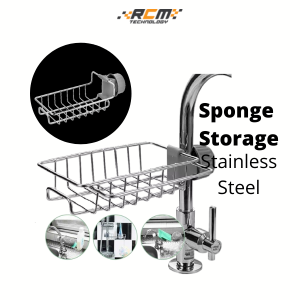 【Local Ready Stock/本地现货】 Kitchen Stainless Steel Faucet Sink Sponge Holder Water Tap Soap Sponge Storage Rack-水龙头架