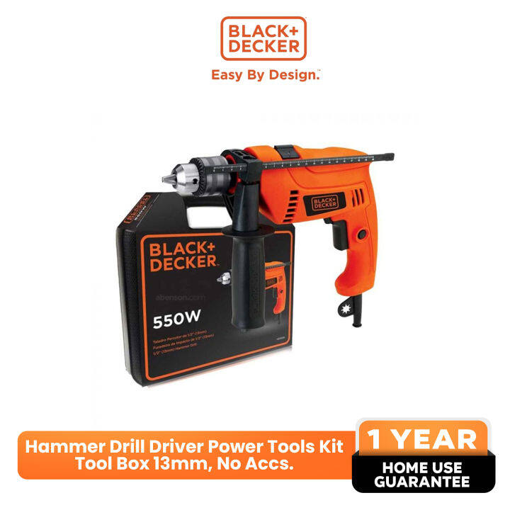 BLACK DECKER Hammer Drill Driver Power Tools Kit Tool Box 13mm