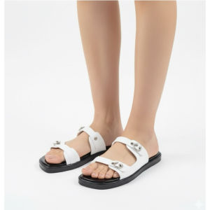 Sandal Wanita Hitam Putih Sandal wanita kekinan slide Gesper
