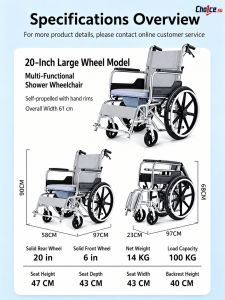 Portable Commode Wheelchair Foldable Chair With Detachable Bucket For Home Travel