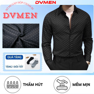 [TẶNG TẤT] Áo Sơ Mi Nam Dài Tay DVMEN Chất Liệu Mát Thấm HútThiết Kế Họa Tiết Chấm Bi Lịch Lãm