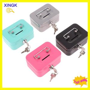 XINGK ตู้เซฟเงินขนาดเล็กกล่องเก็บเงินโลหะกล่องล็อครักษาความปลอดภัยขนาดเล็กแบบพกพาทนทานกล่องใส่เหรียญ