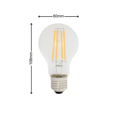 Dycorra LED Filament A60 Bulb (Dimmable) E27 8W Warm Retro Edison Clear Glass Bulb Lamp Vintage