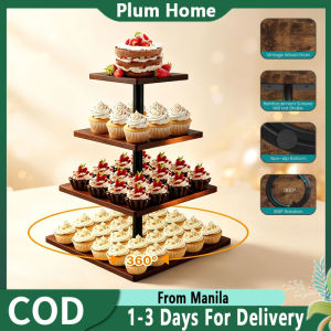 4 Tier Cupcake Stand 360 Rotating Cupcake Stand for 50 Cupcakes Wooden Square Dessert Tower Rustic Tiered Tray Serving Display for Party Wedding Birthday