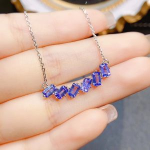 S925 Sterling Silver Natural Tanzanite Necklace3*5mm Baguette Gemstone Bar Pendant Minimalist Jewelry Gift for Women