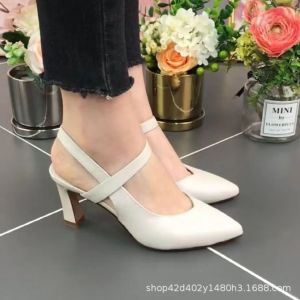 [Free Shipping] Soft Leather Bread-Sole High-Heeled Sandals For Women New Summer Style With A Single-Strap Design Pointed Toe Thin Heel And Open Back