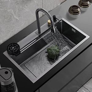 Stainless Kitchen Sink with Integrated Waterfall Faucet