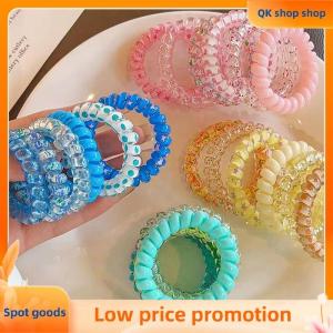 ✨QK shop✨ 6Pcs Candy Color Hair Rope Lady Summer Telephone Wire Elastic Hair Band Frosted Spiral Cord Rubber Hair Tie Stretch Headband