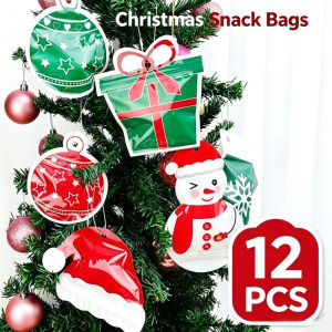 12Pcs Christmas Self-sealing Candy Bag Ziplock Plastic Gift Bags Candy Biscuit Snacks Sealing Bag Christmas Pendant Decoration Packaging Bag