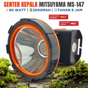 Senter Kepala LED Cas MITSUYAMA MS-147 P/K 80W Cahaya Putih & Kuning Super Terang Tahan Air Headlamp