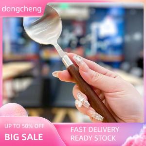 dongcheng Thép không gỉ súp muỗng sáng tạo xách tay gỗ hạt thìa cho Ice Cream món tráng miệng muỗng muỗng phụ kiện nhà bếp